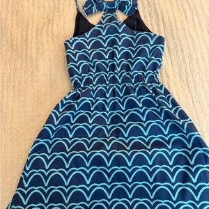 Navy and Aqua Wave Pattern Dress
